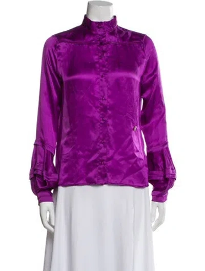 Pre-owned Roberto Cavalli Silk Long Sleeve Blouse In Purple