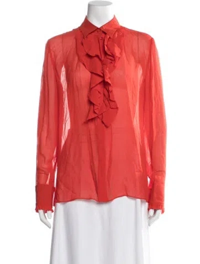 Pre-owned Roberto Cavalli Silk Long Sleeve Blouse In Red