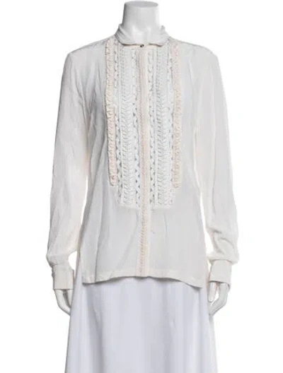 Pre-owned Roberto Cavalli Silk Long Sleeve Blouse W/ Tags In White