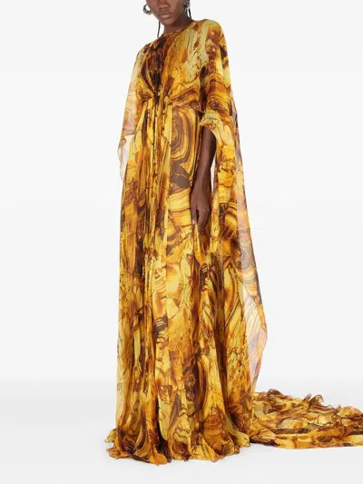 Roberto Cavalli Silk Maxi Dress In Yellow
