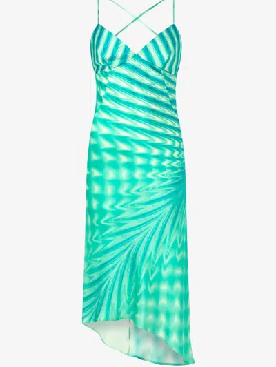 Roberto Cavalli Silk Midi Dress In Light Green