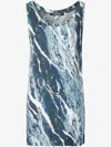 Roberto Cavalli Silk Mini Dress With Marble Print In Blau