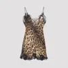 Roberto Cavalli Animalier Silk Mini Dress With Scalloped Lace Trim In Multi