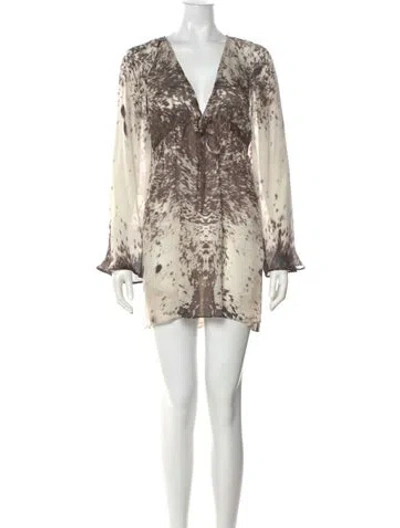 Pre-owned Roberto Cavalli Silk Mini Dress In Neutral