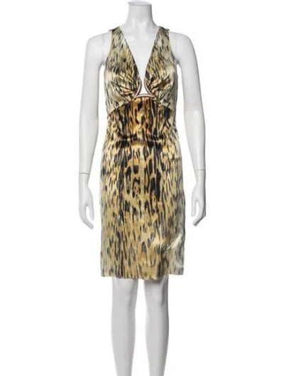 Pre-owned Roberto Cavalli Silk Mini Dress W/ Tags In Yellow