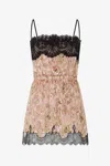 Roberto Cavalli Silk Mini Dress With Lace Inserts In Pink