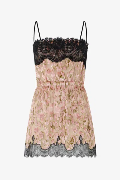 Roberto Cavalli Silk Mini Dress With Lace Inserts In Pink