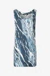 Roberto Cavalli Silk Mini Dress With Marble Print In Dark Blue