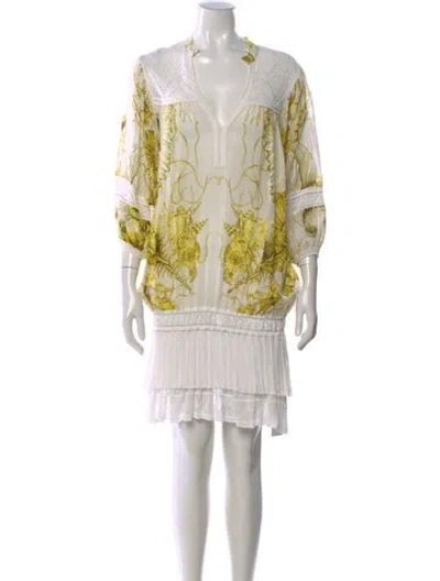 Pre-owned Roberto Cavalli Silk Mini Dress In Yellow