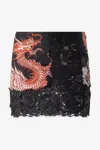 Roberto Cavalli Silk Mini Skirt With All-over Dragon Print In Black