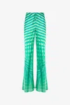 Roberto Cavalli Silk Pants With Optical Glass Print In Verde