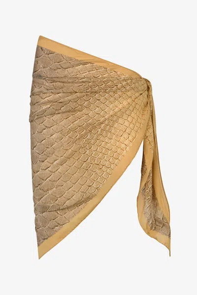 Roberto Cavalli Silk Pareo With Beige And Sand Scale Print In Multi