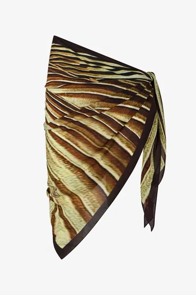 Roberto Cavalli Silk Pareo With Ray Of Gold Print In Multi