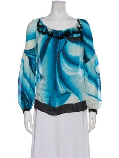 Pre-owned Roberto Cavalli Silk Patterned Blouse In Blue