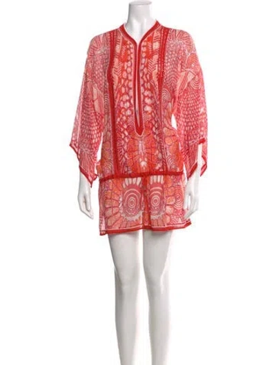 Pre-owned Roberto Cavalli Silk Patterned Tunic In Orange