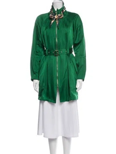 Pre-owned Roberto Cavalli Silk Peacoat In Green