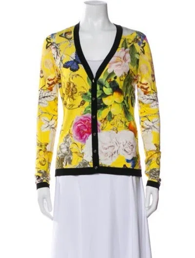 Pre-owned Roberto Cavalli Silk Printed Blazer In Yellow