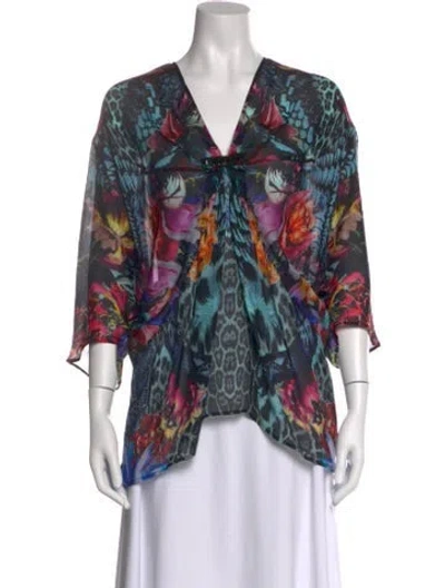 Pre-owned Roberto Cavalli Silk Printed Blouse In Black
