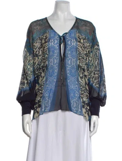 Pre-owned Roberto Cavalli Silk Printed Blouse In Blue