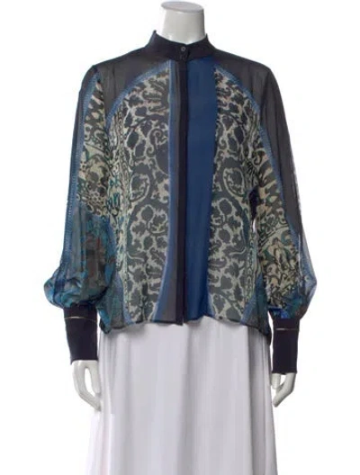 Pre-owned Roberto Cavalli Silk Printed Blouse In Blue