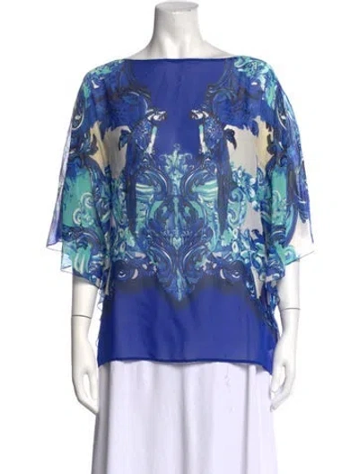Pre-owned Roberto Cavalli Silk Printed Blouse In Blue