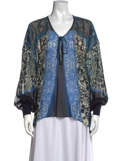 Pre-owned Roberto Cavalli Silk Printed Blouse In Blue