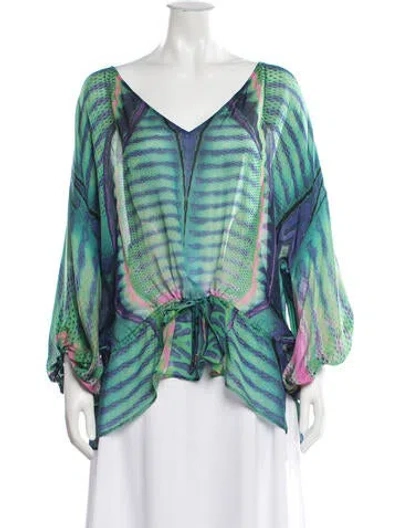 Pre-owned Roberto Cavalli Silk Printed Blouse In Blue/green