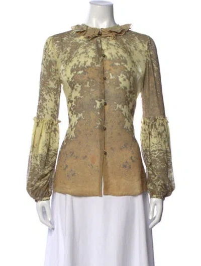 Pre-owned Roberto Cavalli Silk Printed Blouse In Green