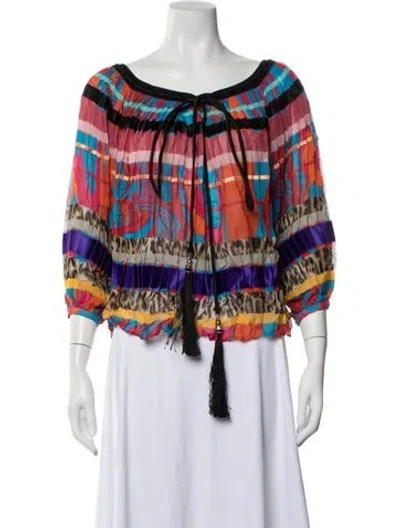 Pre-owned Roberto Cavalli Silk Printed Blouse In Red