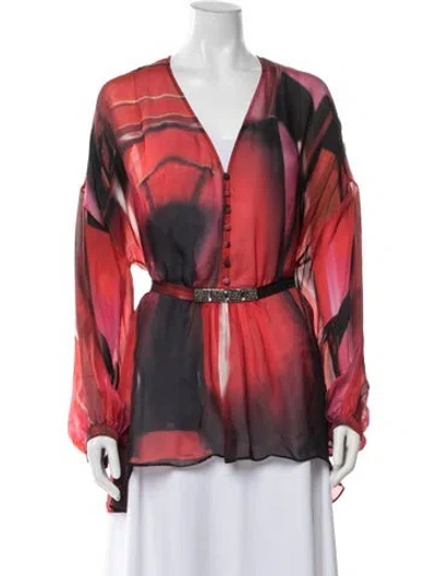 Pre-owned Roberto Cavalli Silk Printed Blouse In Red