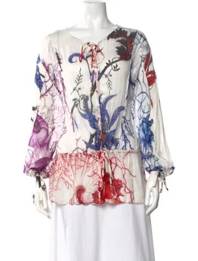Pre-owned Roberto Cavalli Silk Printed Blouse In White