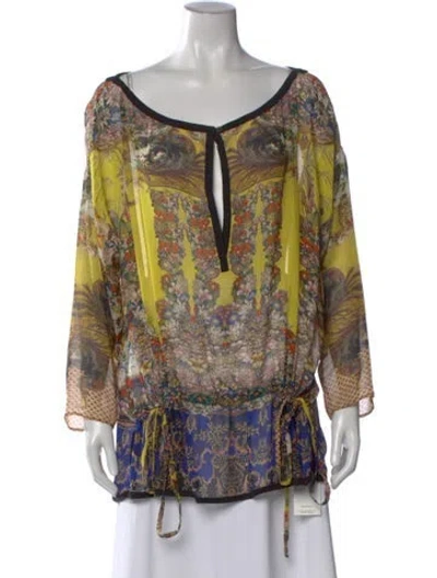 Pre-owned Roberto Cavalli Silk Printed Blouse In Yellow