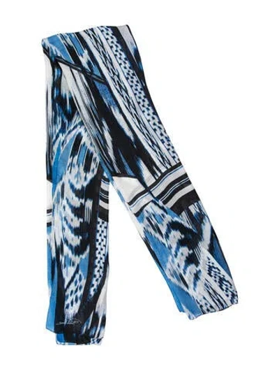Pre-owned Roberto Cavalli Silk Printed Scarf In Blue