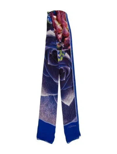 Pre-owned Roberto Cavalli Silk Printed Scarf In Blue