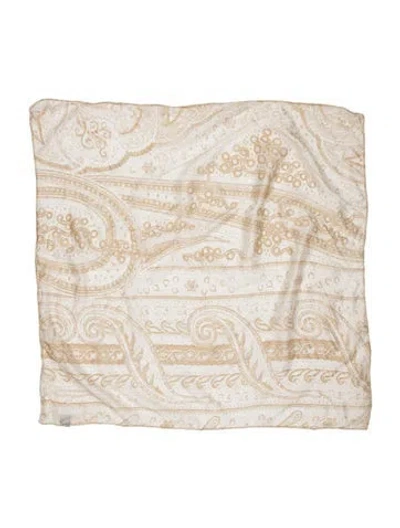 Pre-owned Roberto Cavalli Silk Printed Scarf In Neutrals
