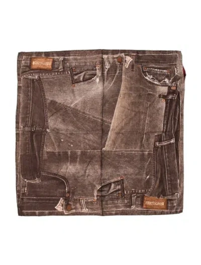 Pre-owned Roberto Cavalli Silk Printed Scarf W/ Tags In Brown