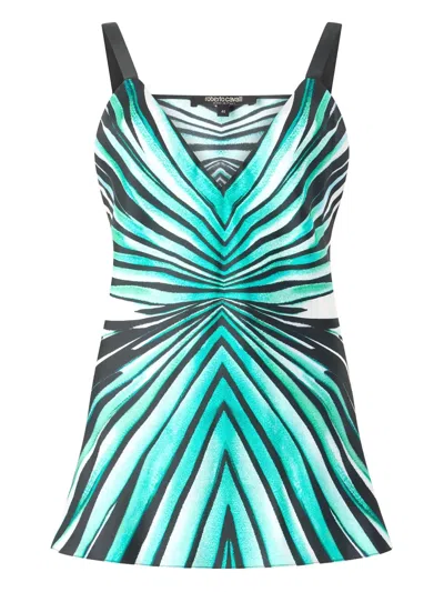 Roberto Cavalli Silk Printed Top In Blue