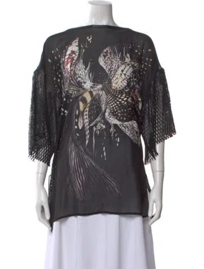 Pre-owned Roberto Cavalli Silk Printed Top In Gray