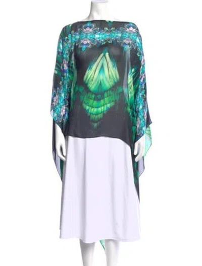 Pre-owned Roberto Cavalli Silk Printed Tunic In Green