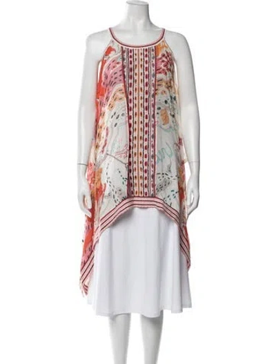 Pre-owned Roberto Cavalli Silk Printed Tunic In White