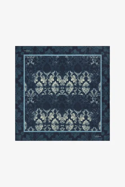 Roberto Cavalli Silk Scarf With Brocade Print In Blue