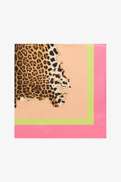 Roberto Cavalli Silk Scarf With Cavalli Pop Print In Animal Print