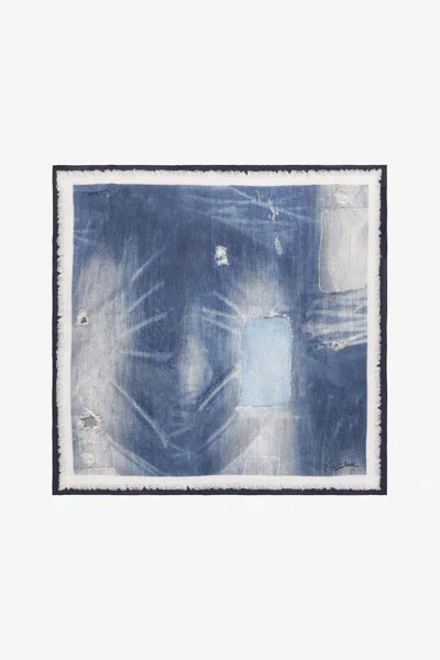 Roberto Cavalli Silk Scarf With Denim Patchwork Print In Blue