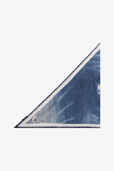 Roberto Cavalli Silk Scarf With Denim Patchwork Print In Blue