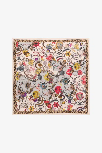 Roberto Cavalli Silk Scarf With Florentine Flowers Print In Multi