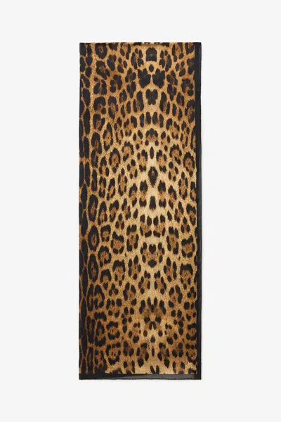 Roberto Cavalli Silk Scarf With Jaguar Skin Print In Brown
