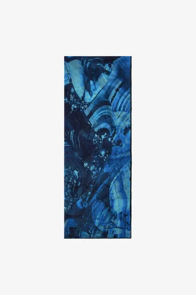 Roberto Cavalli Silk Scarf With Malachite Print In Blue