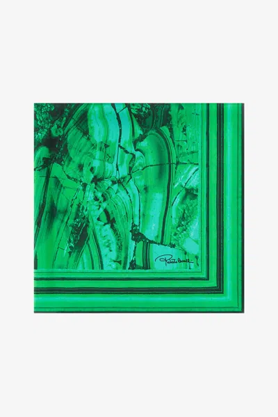 Roberto Cavalli Silk Scarf With Malachite Print In Green