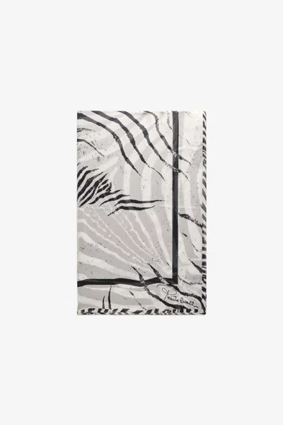 Roberto Cavalli Silk Scarf With White Tigresse Print In Black-white