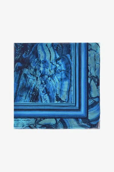Roberto Cavalli Silk Shawl With Malachite Print In Blue